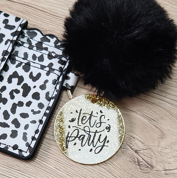 Wallet Keychain & Puff with Laser Engraved Charm - "Let's Party" - Picture 8 of 12